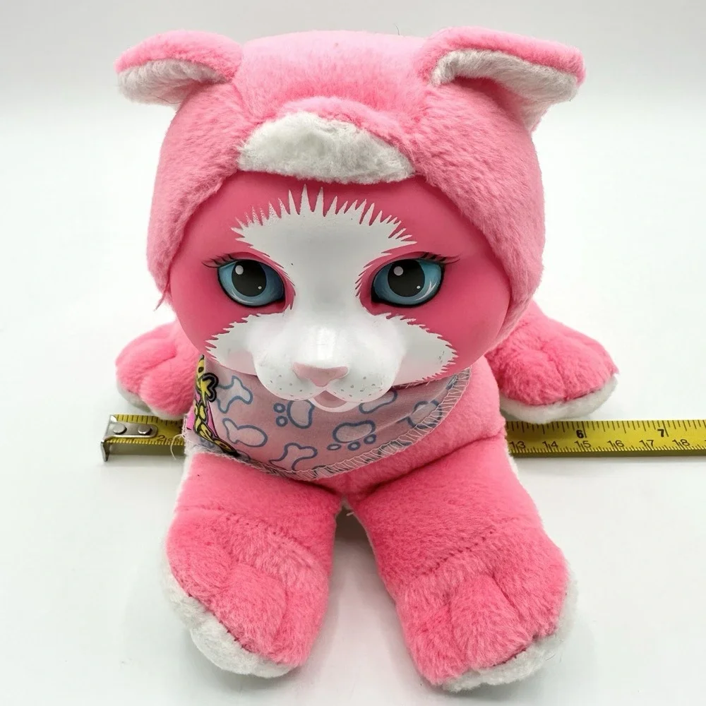 1990s Hasbro Pet Surprise Kitten Sound WORKS Bright Pink Plush Stuffed Cat Meows